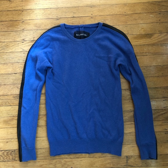 Vintage REFORMATION Cashmere Sweater Cobalt Blue Leather - Picture 2 of 8